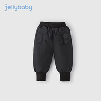 JELLYBABY女童夹棉棉裤休闲裤小童加绒运动束脚裤宝宝秋冬卫裤童装儿童裤子 黑色 100 CM
