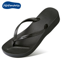 移动端：黑玛 Hotmarzz 厚底人字拖女夏外穿防滑坡跟夹脚高跟增高海边沙滩凉拖鞋