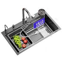 松鲸SUS304不锈钢厨房水槽大单槽洗菜盆一体盆纳米多功能洗碗槽洗菜池 5mm加厚【68*45】5孔集渣-满配