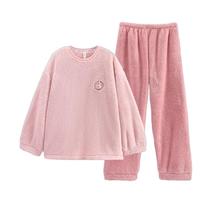 芬腾【羊羔绒】睡衣秋冬加厚珊瑚绒加大码家居服男套头保暖 初恋粉【单女款】 XL :女125-145,男140-165斤