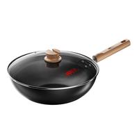 中康有钛无涂层不粘锅精铁锅炒锅家用明火电磁炉燃气灶通用炒菜锅32cm