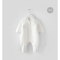 巴厘小猪婴儿连体衣服加厚夹棉新生儿哈衣爬爬服一岁保暖秋装宝宝睡衣秋冬 米白 100cm