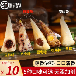 参情无限 牛角粽子蜜枣鸭蛋黄八宝糯米白米粽子原味清水粽糯米甜粽咸粽 五款各2个