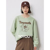 初语百合花重工刺绣卫衣女25春秋圆领宽松长袖休闲上衣 薄荷绿 S