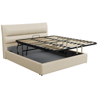 顾家家居现代简约牛皮软床高脚/储物卧室大床双人床皮艺床8566 玉脂白 高脚+M0085A+白床头柜*2 1.8*2米