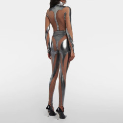 Mugler 女士 Rodeo拼接连体紧身衣 P00755114 银色 XL CN 175/100