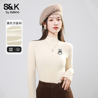 班尼路S&K系列打底衫女装2025年秋冬修身木耳边高级感长袖百搭上衣 杏#熊猫星球K S