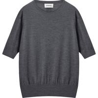 ERDOS【精纺】25早秋圆领羊毛T恤短袖宽松直身撞色线条女套衫针织衫 深灰 2XL 175/96A