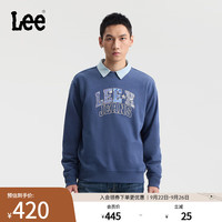 李 Lee25秋冬舒适版圆领植绒印花Logo男长袖卫衣潮LMT010842204 复古牛仔蓝 M