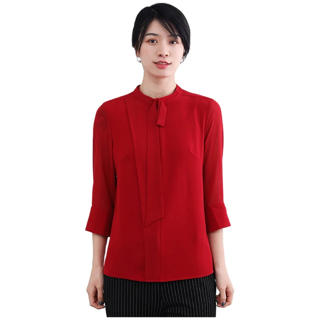 TRIBECA/翠贝卡新款时尚女士飘带七分袖立领衬衫