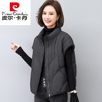 皮尔卡丹羽绒棉马甲女秋冬季外穿2024新款轻薄短款时尚母亲半袖护肩背心潮 黑色 3XL 140-160斤