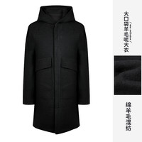 才子 TRIES男装羊毛呢大衣男士连帽中长款外套 180/108A