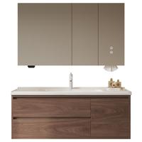 欧派陶瓷一体盆浴室柜组合中古风卫生间胡桃木洗脸盆洗漱台卫浴柜