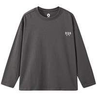 马骑顿 男童25秋街潮学院风卡通打底衫亲肤柔软宽松落肩长袖T恤 碳黑 140