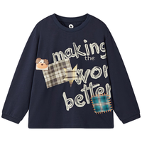 马骑顿（MQD）男童25秋学院风街潮撞色领口卡通长袖T恤亲肤打底衫内搭 藏青 140