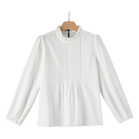 晚白2025秋款气质优雅花边领上衣衬衣弹力亲肤棉通勤衬衫女 白色 L