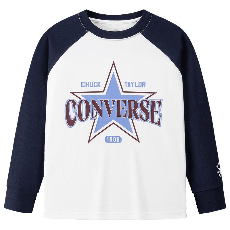 Converse 匡威男女童纯棉长袖T恤2025秋季新款插肩袖儿童复古印花休闲上衣   【建议身高140-152cm】