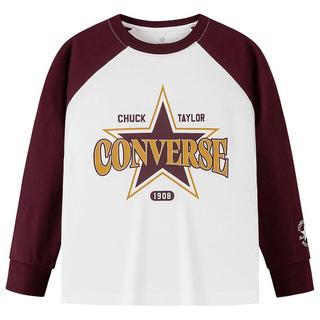 Converse 匡威男女童纯棉长袖T恤2025秋季插肩袖儿童复古印花休闲上衣 波特茶红 140 /68 【身高128-140cm】