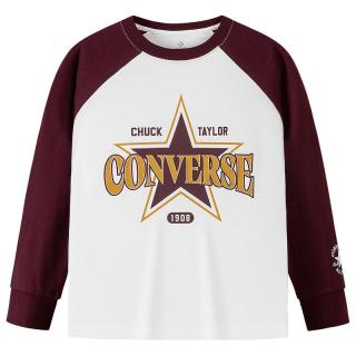 Converse 匡威男女童纯棉长袖T恤2025秋季插肩袖儿童复古印花休闲上衣 波特茶红 140 /68 【身高128-140cm】