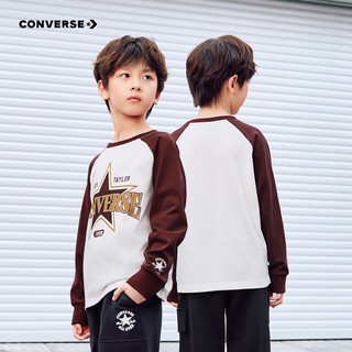 Converse 匡威男女童纯棉长袖T恤2025秋季插肩袖儿童复古印花休闲上衣 波特茶红 140 /68 【身高128-140cm】