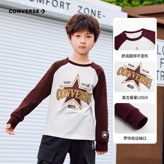 Converse 匡威男女童纯棉长袖T恤2025秋季插肩袖儿童复古印花休闲上衣 波特茶红 140 /68 【身高128-140cm】