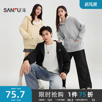 三福卫衣开衫2025秋季连帽款外套宽松慵懒风灰色上衣女装