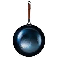 孟大锤章丘炒锅铁锅炒菜锅家用无涂层不易粘锅圆底熟铁锅手工锻打燃气锅 木柄鱼鳞炒锅+锅盖(已开锅) 32cm