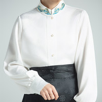 移动端：醉雨朵 只此青绿 女士刺绣衬衫 23009