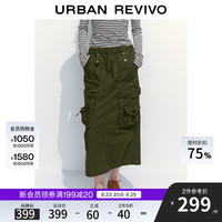 UR2025秋季女装城市游猎工装风口袋松紧腰半裙UYV550072 军绿 L