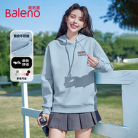 班尼路牛奶丝连帽卫衣女2025年春秋女装潮流简约休闲百搭时尚感上衣 雾霾蓝#多彩字母k S