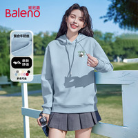 班尼路牛奶丝连帽卫衣女2025年春秋女装潮流简约休闲百搭时尚感上衣 雾霾蓝#熊猫吃竹子K 2XL