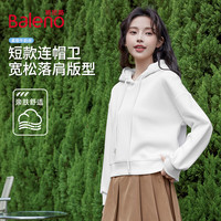 班尼路连帽卫衣女装秋冬宽松长袖百搭运动风小个子女生短款落肩上衣 白#纯色 M