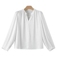晚白2025秋款纯色简约上衣V领百搭时尚通勤衬衫女 白色 XL