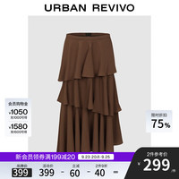UR2025秋季女装复古叠层荷叶边蛋糕裙A字半裙ULU550003 深棕色 M