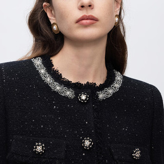  LANCY FROM25/朗姿 重工钉钻 女士外套  黑色 2XL