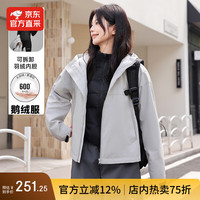 CSACRO女士鹅绒可拆卸内胆三穿短款羽绒服2025新款冲锋衣外套 灰色 L 120-140