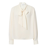 伊芙丽蒋欣代言基础廓形V领飘带覆肩抽褶袖口珍珠扣时尚上衣2025秋装 暖绒白 S 80-105斤