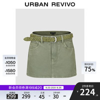 UR2025秋季女丹宁回潮织腰带超短款休闲半裙UWH850088 草绿 (偏短) M