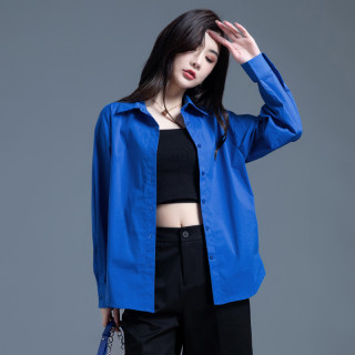 克莱因蓝色衬衫女2025春秋季女士上衣高级感衬衣时尚休闲外套 L