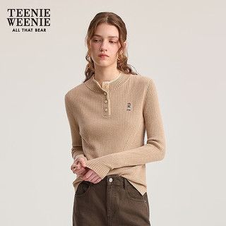 Teenie Weenie小熊女装毛针织衫2025秋休闲撞色亨利领套头毛衣 卡其色 S