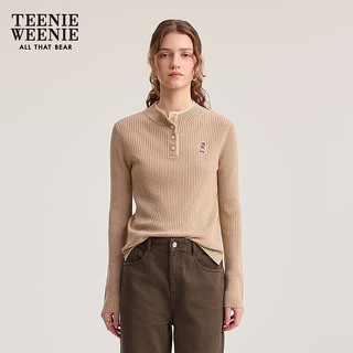 Teenie Weenie小熊女装毛针织衫2025秋休闲撞色亨利领套头毛衣 卡其色 S