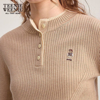 Teenie Weenie小熊女装毛针织衫2025秋休闲撞色亨利领套头毛衣 卡其色 S