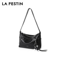 La Festin 头层牛皮单肩斜跨饺子托特包 暮色黑