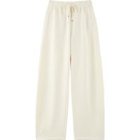 太平鸟高腰针织香蕉裤2025年春季宽松茧型弯刀裤运动休闲裤子 米色（防勾丝升级） L