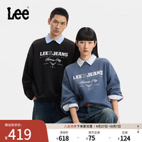 李 Lee25秋冬宽松版圆领印花Logo男女同款长袖卫衣LUT010845204 黑色（尺码偏大，拍小一码） XS