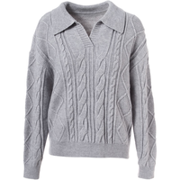 百图betu女装冬季毛衣翻领提花宽松休闲舒适毛衣女2410T39 灰色 S