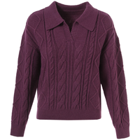 百图betu女装冬季毛衣翻领提花宽松休闲舒适毛衣女2410T39 梅子色 XS