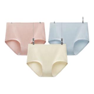 蕉内 银皮311S女士内裤高腰纯棉7A抗菌透气条纹亲肤防夹臀三角裤3件装 雾蓝+清夕+麦粉 3条 L