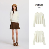 森柔毛衫|森马毛衣女圆领纯色打底衫简约休闲冬季羊毛衫百搭上衣 奶白10501 175/96A/XXL