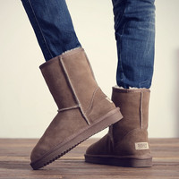 移动端：锁迪 Soddy 男款雪地靴男士棉鞋冬季保暖加绒牛皮中筒靴子大码高帮防滑厚棉靴